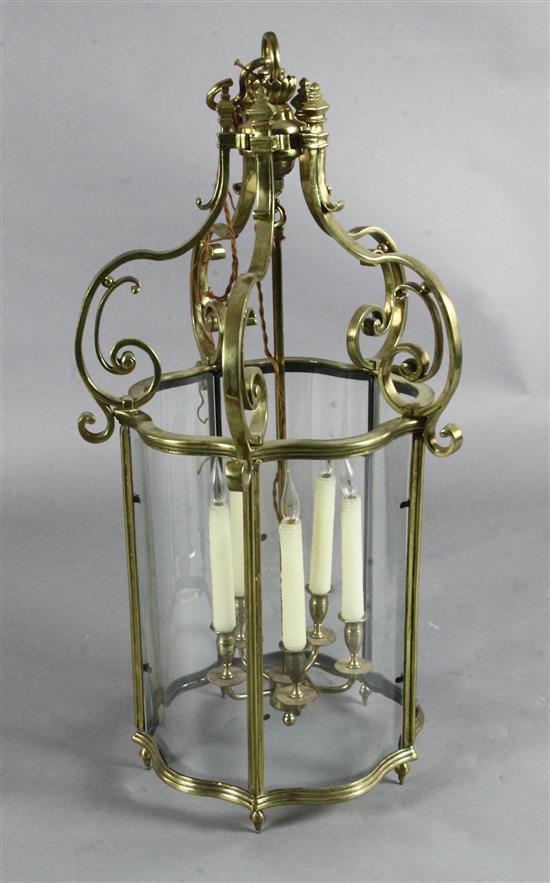 A Victorian brass hall lantern, H.2ft 11in.